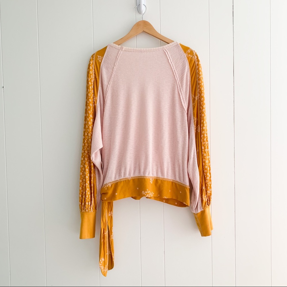 Free People Pink and Mustard Mixed-Media Wrap Blouse - Picture 7 of 10